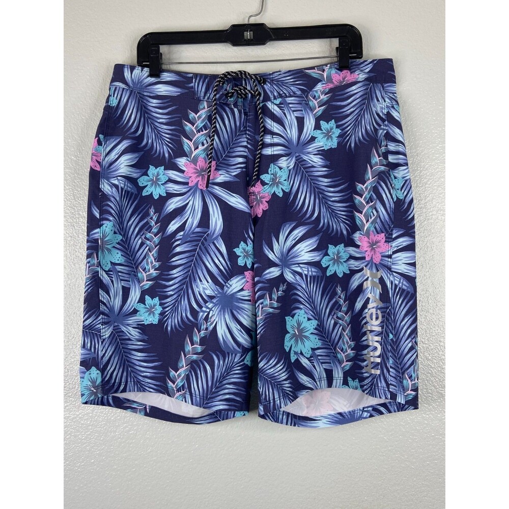Hurley Men 34 Blue Tropical Floral Boardshorts Swim Beach Surf